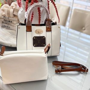 Ivory Vegan Leather upcycled Handle purse